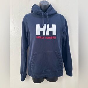 Helly Hansen Navy Hoodie with White HH Logo and Red Text